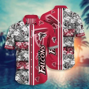 Atlanta Falcons Classic Floral Stripe Hawaiian Shirt Unisex T-shirt, Sweatshirt, Hoodie, Long Sleeve Tee - T-Shirt, Sweatshirt, Hoodie