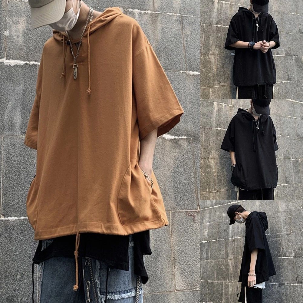 Stylish Men's Hip Hop Hooded TShirt Loose Fit Casual Top in Black and Yellow Unisex T-shirt, Sweatshirt, Hoodie, Long Sleeve Tee - T-Shirt, Sweatshirt, Hoodie