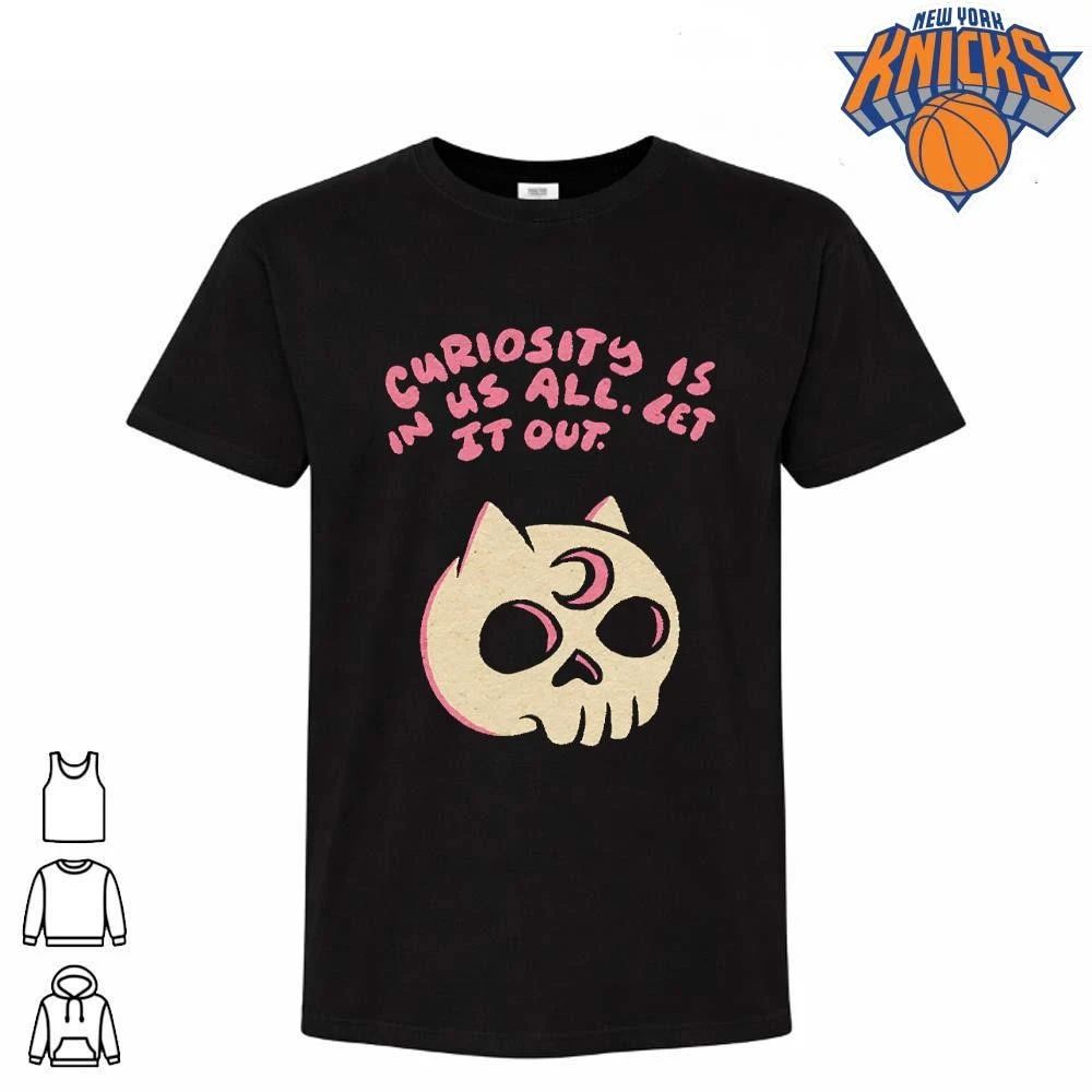 Curiosity Is In Us All Let It Out Cat Skull Pink Crescent Moon Aesthetic Shirt (1) Unisex T-shirt, Sweatshirt, Hoodie, Long Sleeve Tee - T-Shirt, Sweatshirt, Hoodie