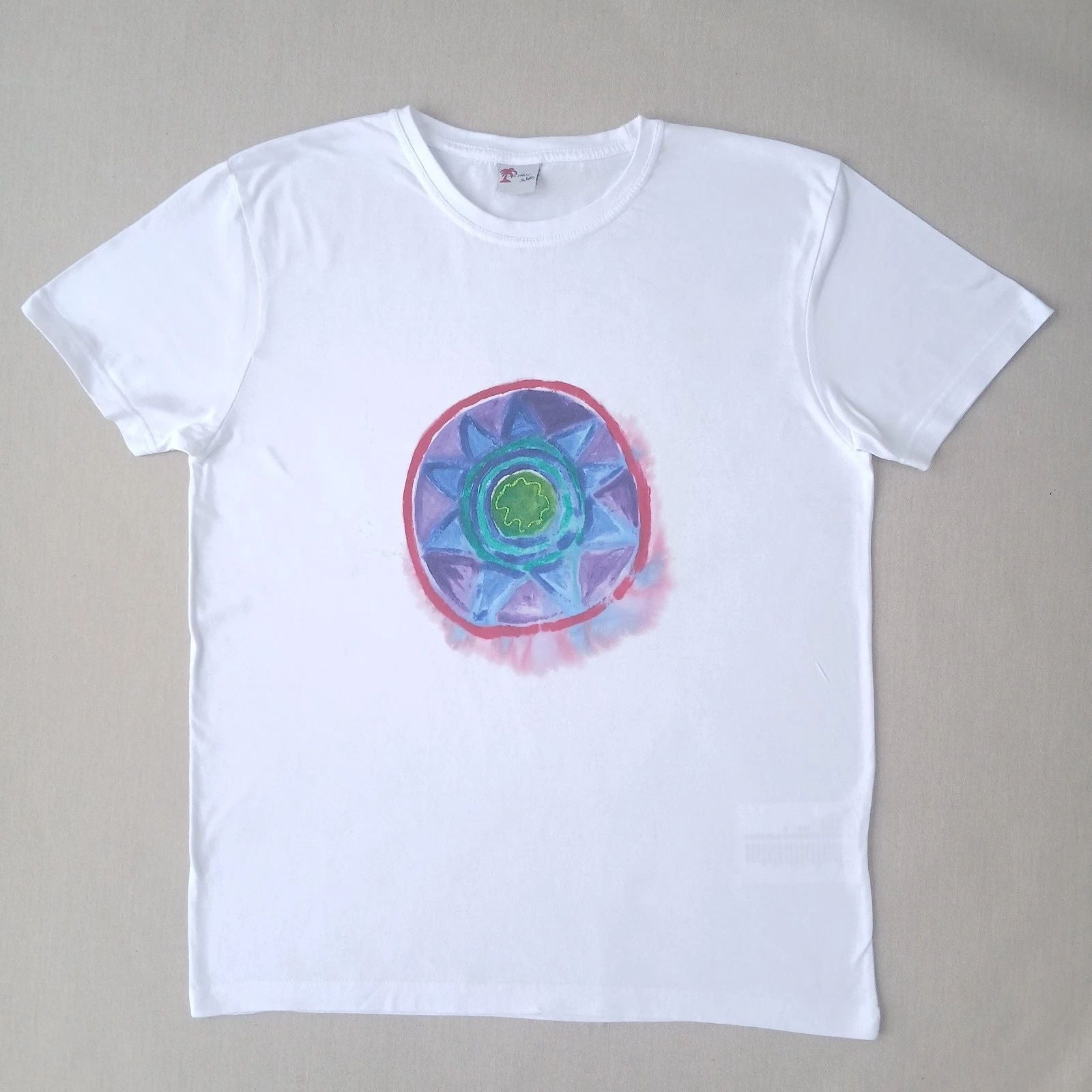 Graphic Tee/Hand painted/white/cotton/short sleeved/Unisex/ t shirt/Size L Unisex T-shirt, Sweatshirt, Hoodie, Long Sleeve Tee - T-Shirt, Sweatshirt, Hoodie