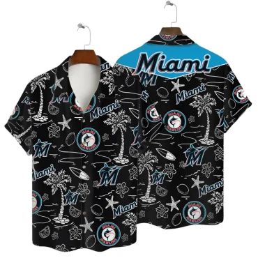 Miami Marlins Retro Beach Sketch Hawaiian Shirt Unisex T-shirt, Sweatshirt, Hoodie, Long Sleeve Tee - T-Shirt, Sweatshirt, Hoodie