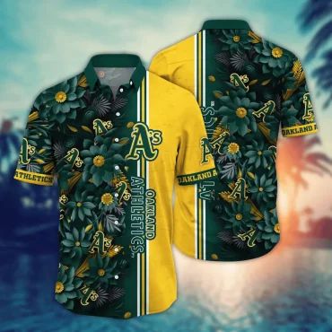Oakland Athletics Golden Flora Hawaiian Shirt Unisex T-shirt, Sweatshirt, Hoodie, Long Sleeve Tee - T-Shirt, Sweatshirt, Hoodie