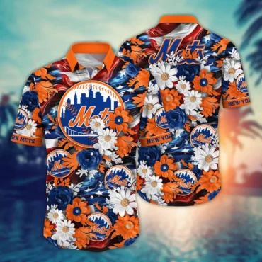 New York Mets Baseball & Blooms Hawaiian Shirt Unisex T-shirt, Sweatshirt, Hoodie, Long Sleeve Tee - T-Shirt, Sweatshirt, Hoodie