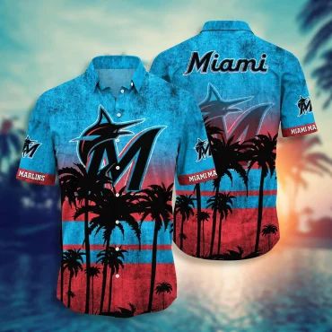 Miami Marlins Sunset Palm Hawaiian Shirt Unisex T-shirt, Sweatshirt, Hoodie, Long Sleeve Tee - T-Shirt, Sweatshirt, Hoodie