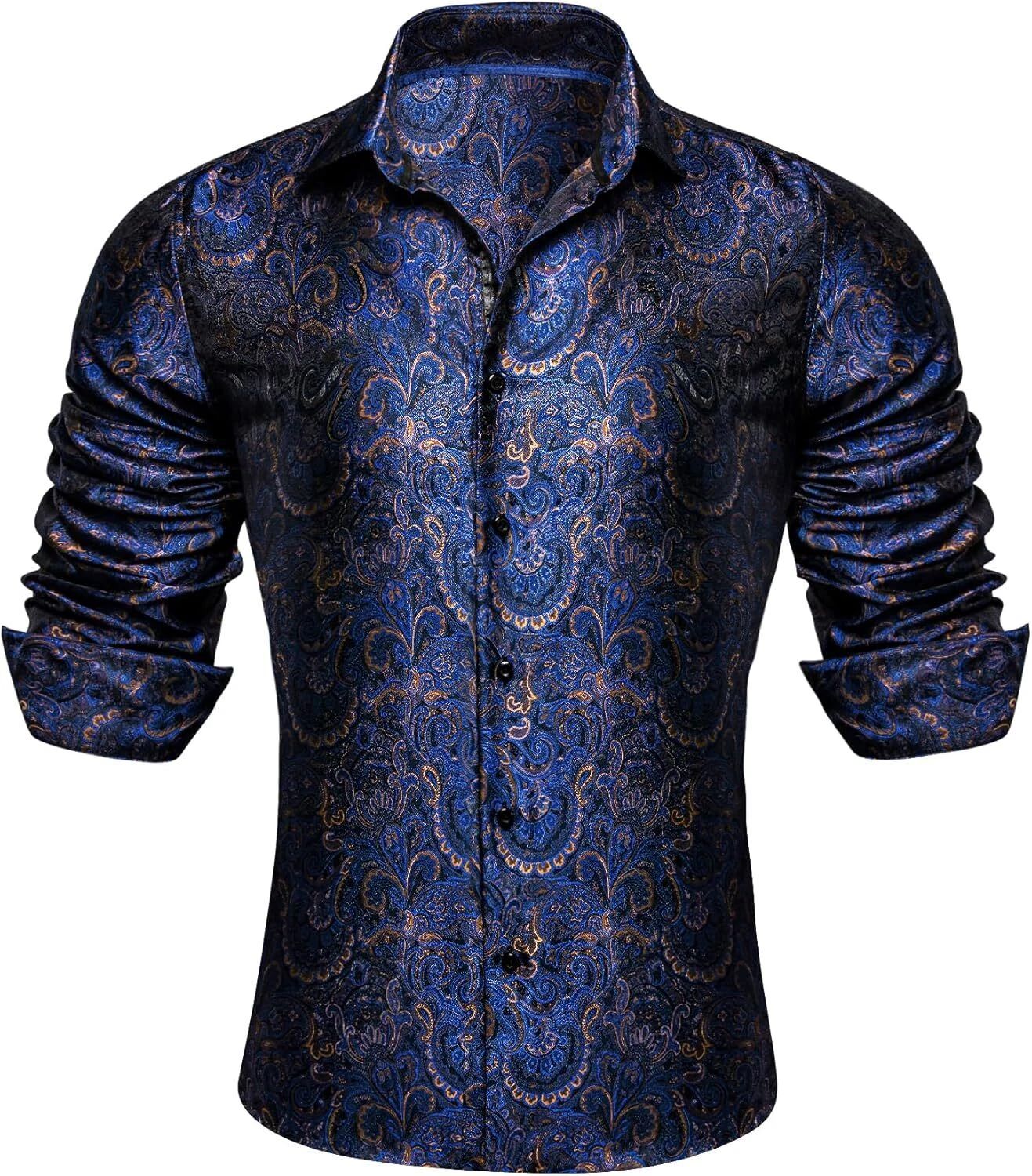 Mens Silk Paisley Western Shirt Long Sleeve Button Down Cowboy Dress Top Casual Unisex T-shirt, Sweatshirt, Hoodie, Long Sleeve Tee - T-Shirt, Sweatshirt, Hoodie