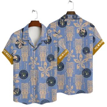 Milwaukee Brewers Tiki Floral Hawaiian Shirt Unisex T-shirt, Sweatshirt, Hoodie, Long Sleeve Tee - T-Shirt, Sweatshirt, Hoodie
