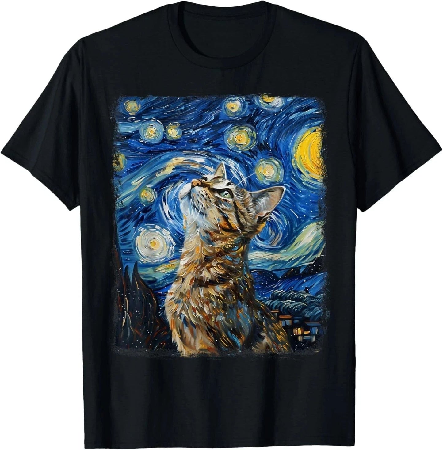 Tabby Cat Orange Cat Starry Night Painting T-Shirt Unisex T-shirt, Sweatshirt, Hoodie, Long Sleeve Tee - T-Shirt, Sweatshirt, Hoodie