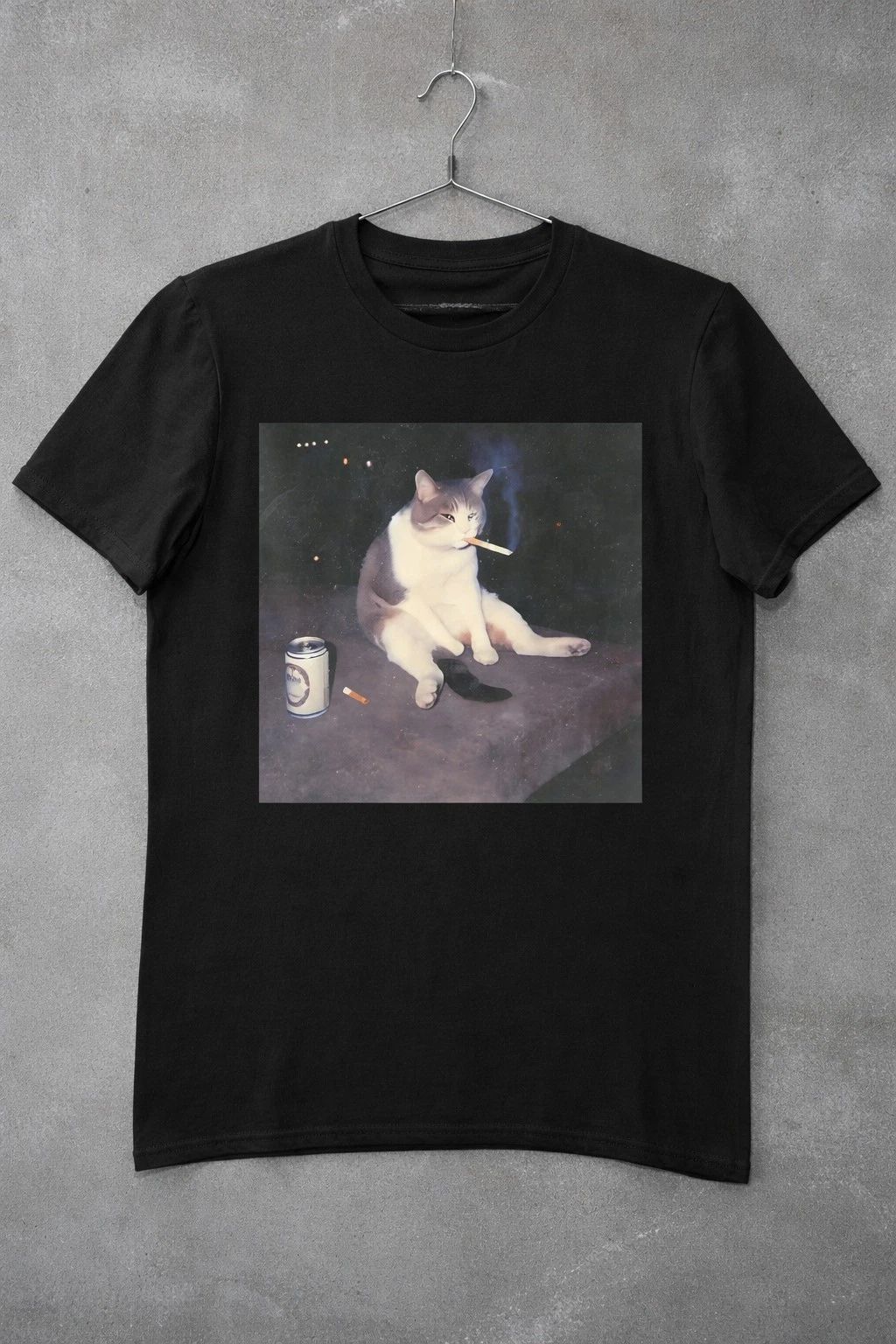 Funny Smoking Cat Graphic T-Shirt Black Meme Tee Cool Chill Cat Streetwear Unisex T-shirt, Sweatshirt, Hoodie, Long Sleeve Tee - T-Shirt, Sweatshirt, Hoodie