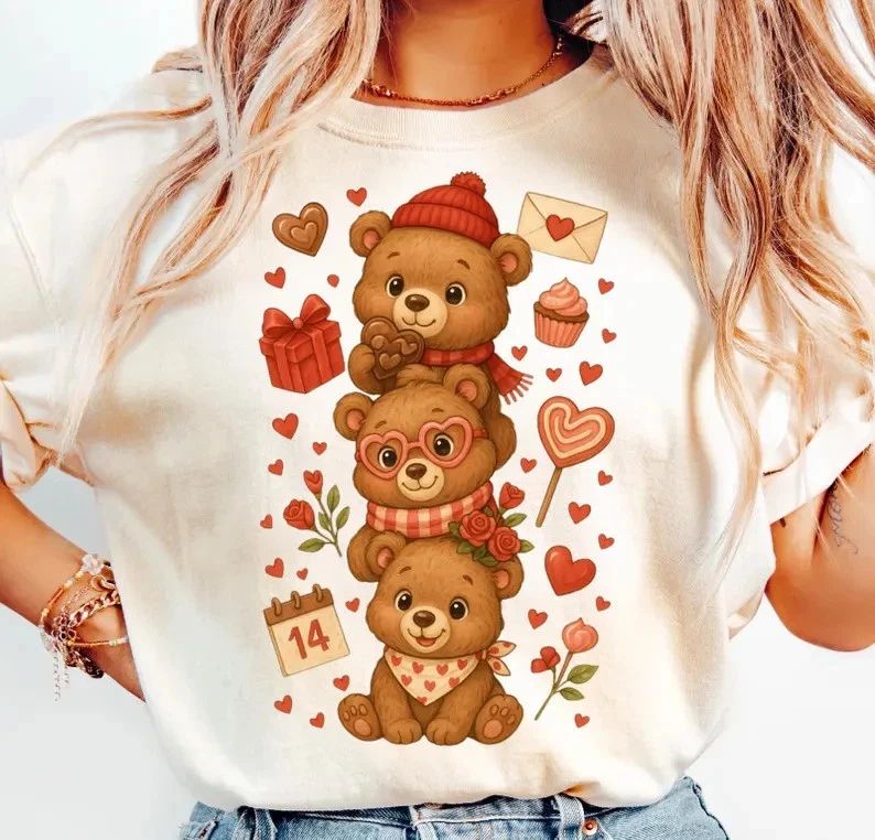 Cute Valentine Bears Stack Comfort T-Shirt Adorable Family Love Graphic Tee Unisex T-shirt, Sweatshirt, Hoodie, Long Sleeve Tee - T-Shirt, Sweatshirt, Hoodie