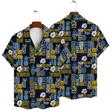 Tampa Bay Rays Tribal Patchwork Hawaiian Shirt Unisex T-shirt, Sweatshirt, Hoodie, Long Sleeve Tee - T-Shirt, Sweatshirt, Hoodie