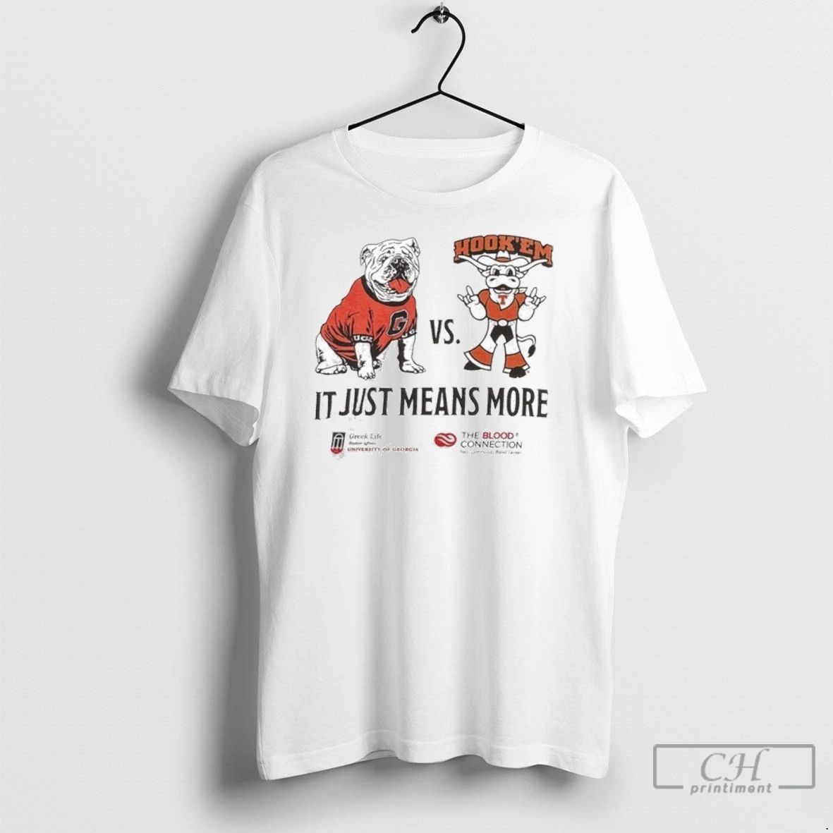 Premium Georgia Vs Texas 2025 It Just Means More Mascot Unisex T-shirt, Sweatshirt, Hoodie, Long Sleeve Tee - T-Shirt, Sweatshirt, Hoodie