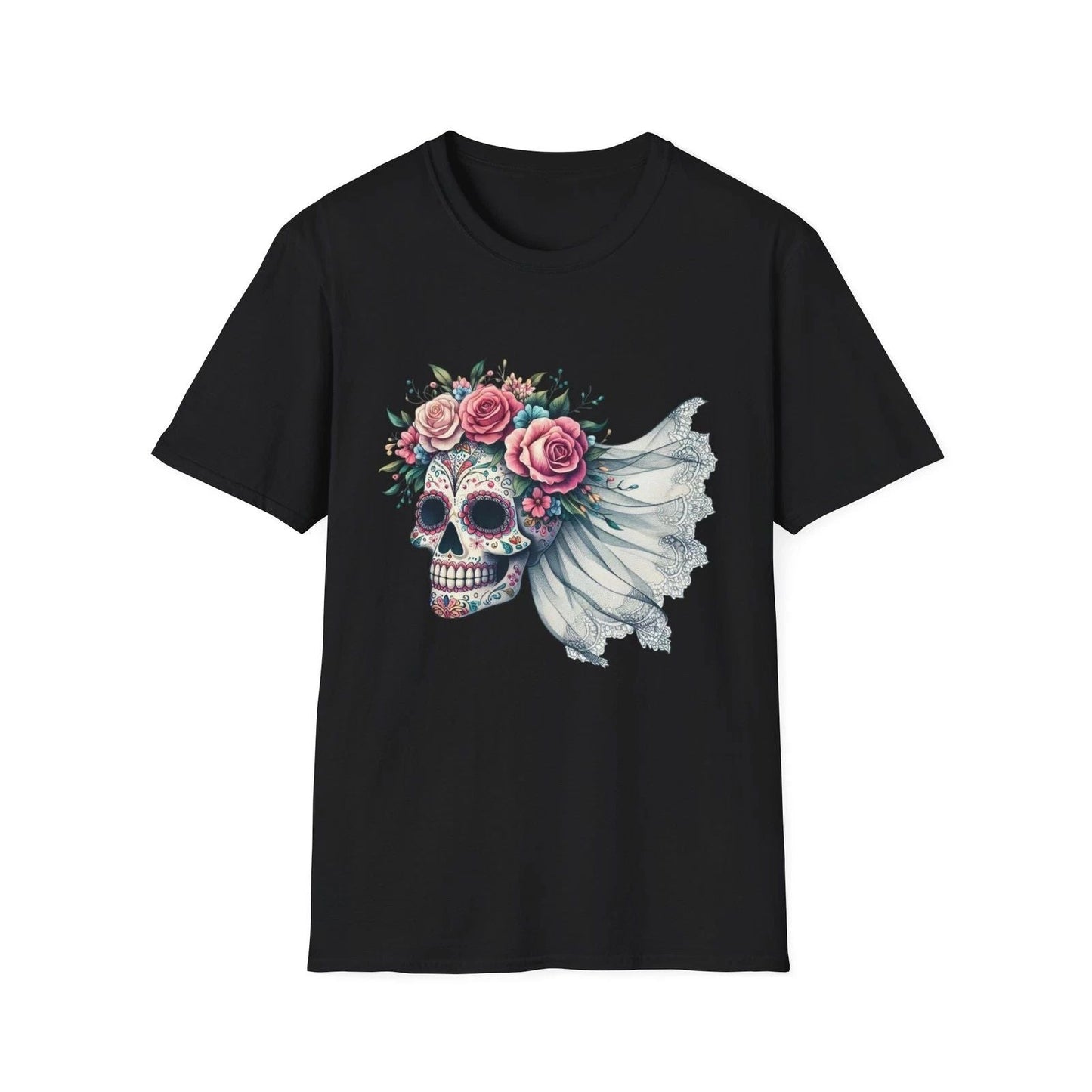 Floral Skull Graphic T-Shirt, Trendy Gothic Tee, Festival Outfit, Casual Unisex T-shirt, Sweatshirt, Hoodie, Long Sleeve Tee - T-Shirt, Sweatshirt, Hoodie