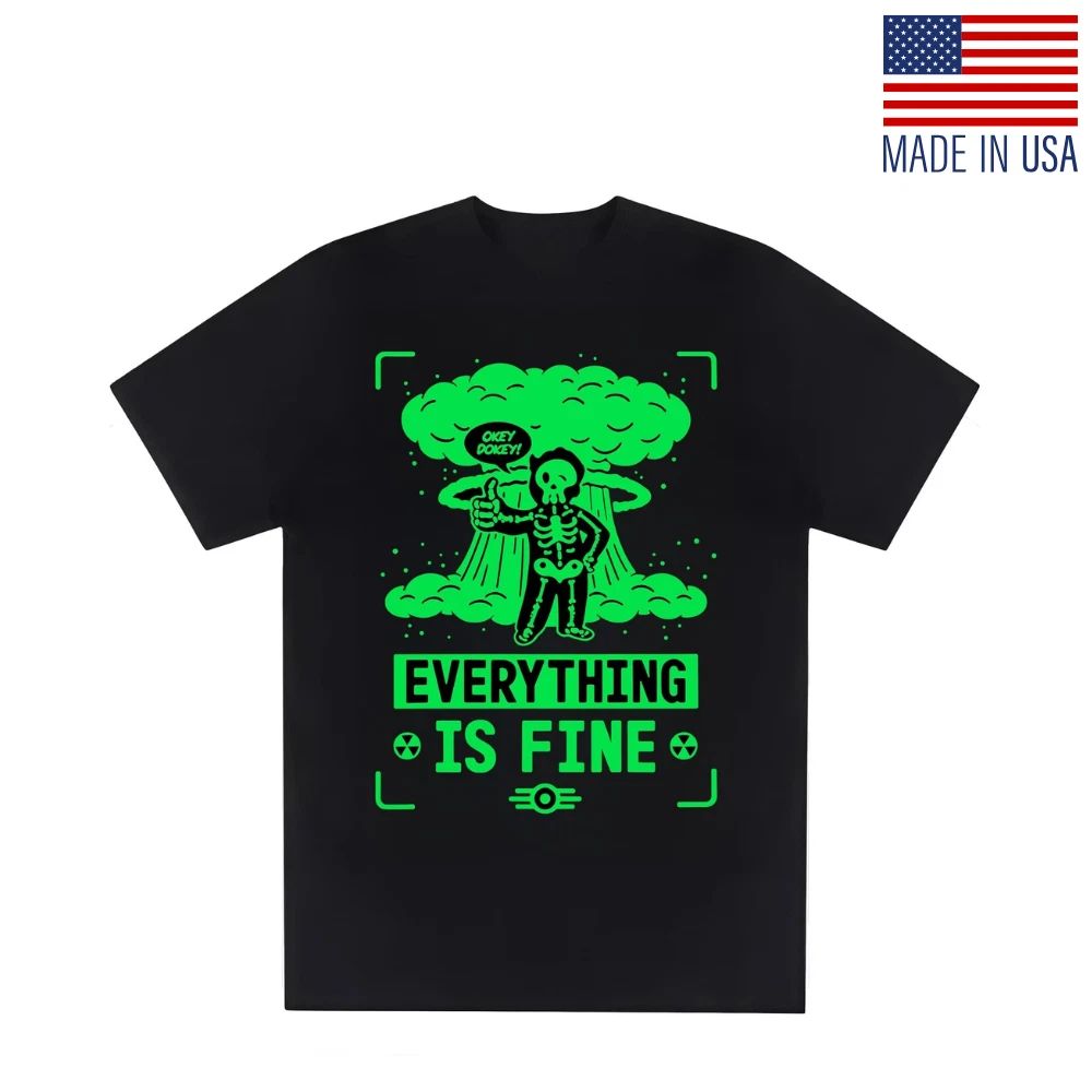 "Everything Is Fine" Nuclear Fallout Graphic T-Shirt Black with Neon Green Print Unisex T-shirt, Sweatshirt, Hoodie, Long Sleeve Tee - T-Shirt, Sweatshirt, Hoodie