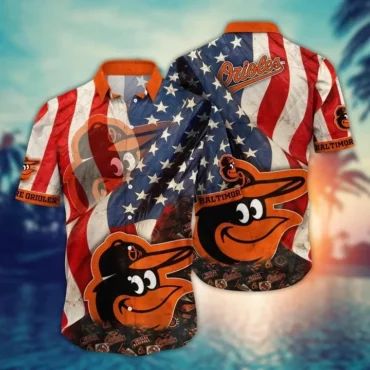 Baltimore Orioles Stars & Stripes Aloha Shirt Unisex T-shirt, Sweatshirt, Hoodie, Long Sleeve Tee - T-Shirt, Sweatshirt, Hoodie