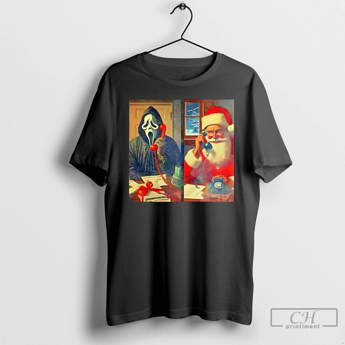 Premium Ghost Face Calling Santa Edgy Horror Christmas T Shirts Unisex T-shirt, Sweatshirt, Hoodie, Long Sleeve Tee - T-Shirt, Sweatshirt, Hoodie