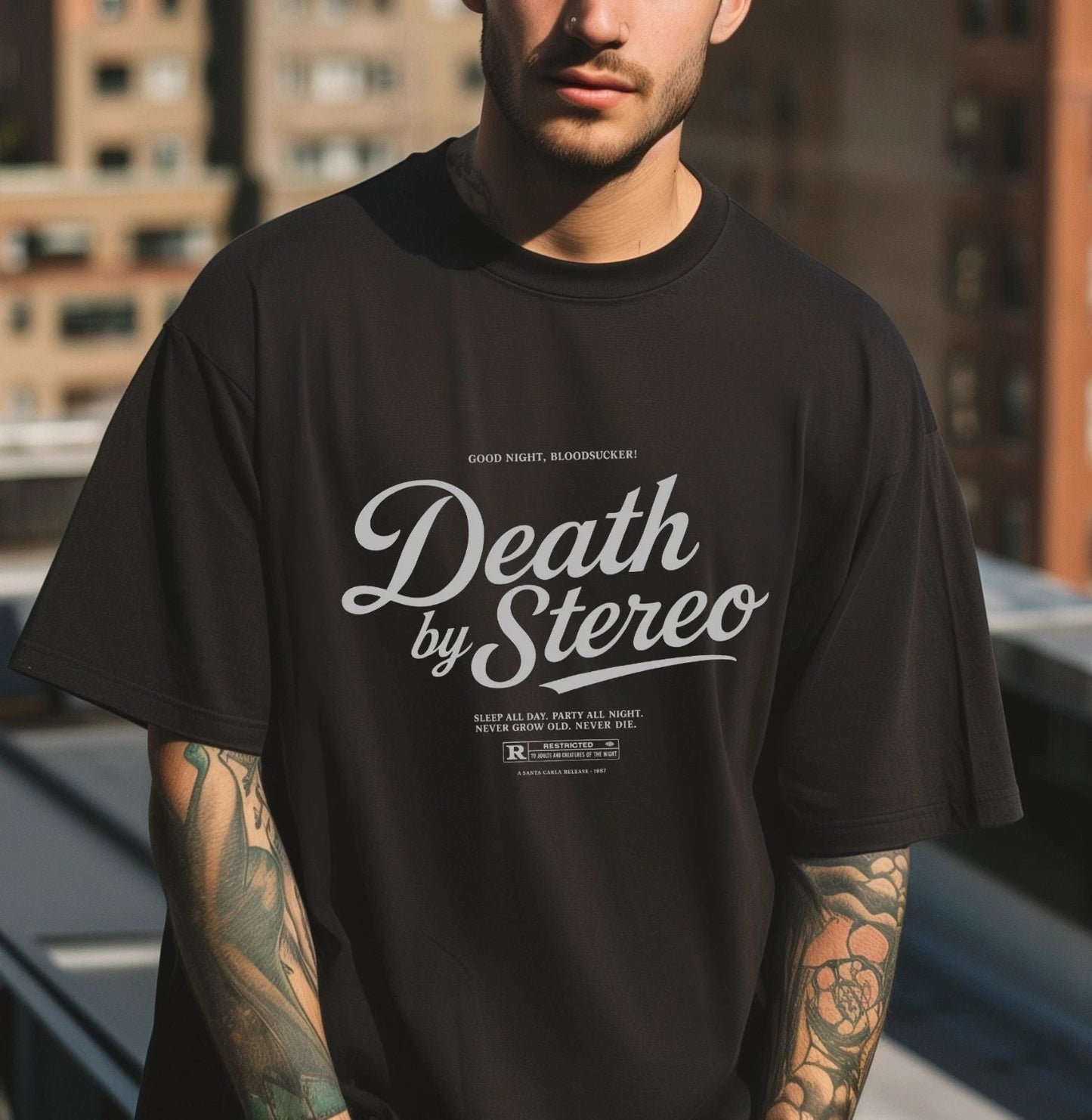 The Lost Boys Death by Stereo Shirt Comfort Colors 1717 Retro Horror Tee Unisex T-shirt, Sweatshirt, Hoodie, Long Sleeve Tee - T-Shirt, Sweatshirt, Hoodie