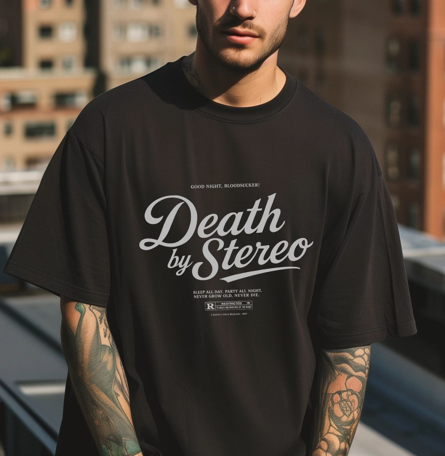 The Lost Boys Death by Stereo Shirt Comfort Colors 1717 Retro Horror Tee Unisex T-shirt, Sweatshirt, Hoodie, Long Sleeve Tee - T-Shirt, Sweatshirt, Hoodie