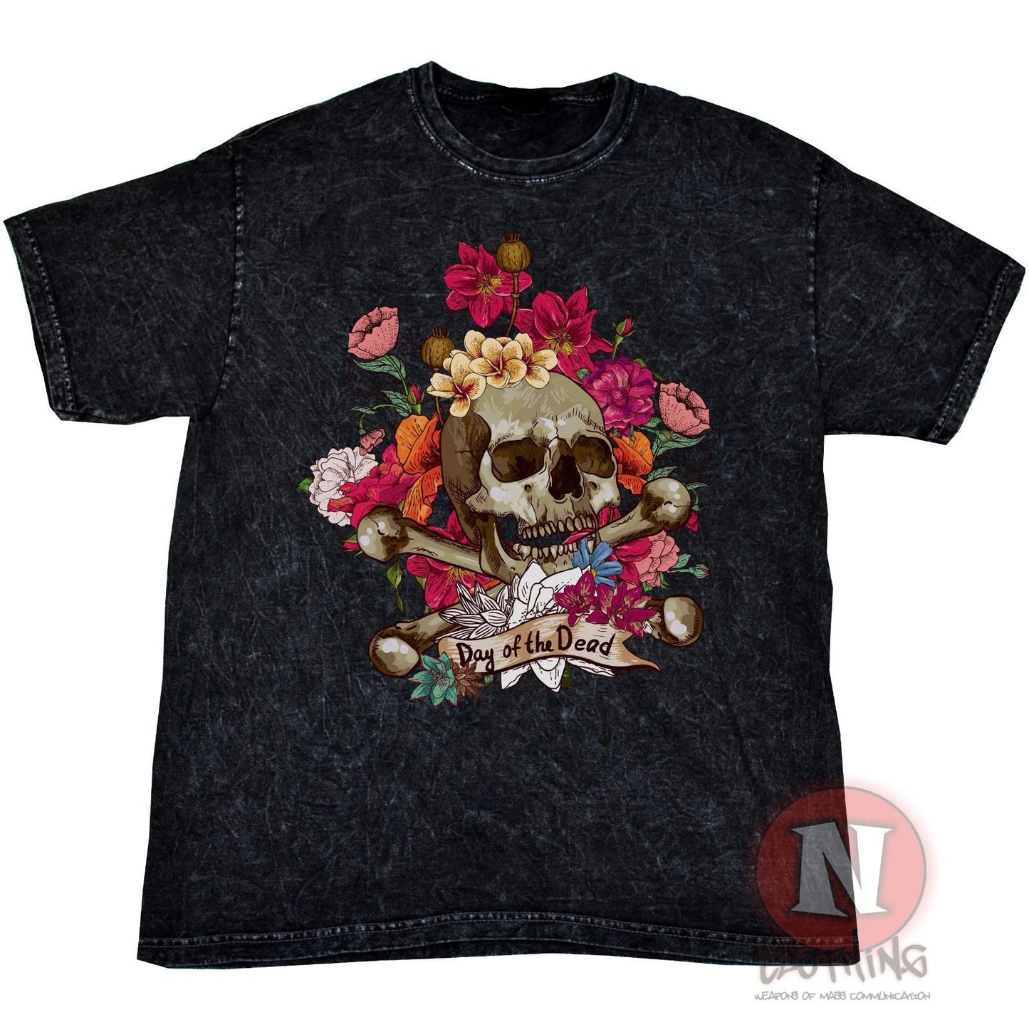 Day of the dead skull flowers art retro vintage acid mineral wash black t-shirt Unisex T-shirt, Sweatshirt, Hoodie, Long Sleeve Tee - T-Shirt, Sweatshirt, Hoodie