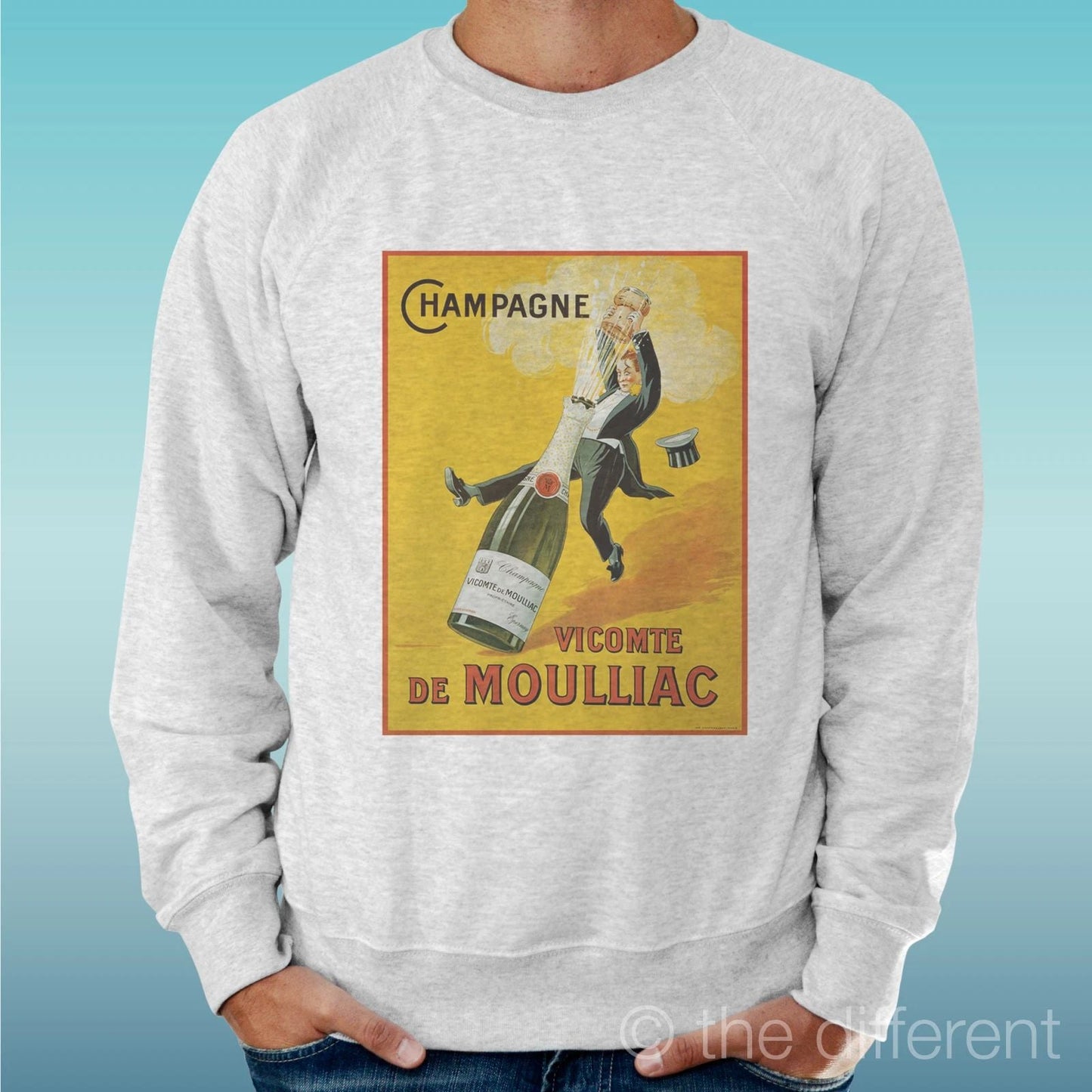 Felpa Man Light Sweater Light Grey " Champagne Poster Draw " Unisex T-shirt, Sweatshirt, Hoodie, Long Sleeve Tee - T-Shirt, Sweatshirt, Hoodie