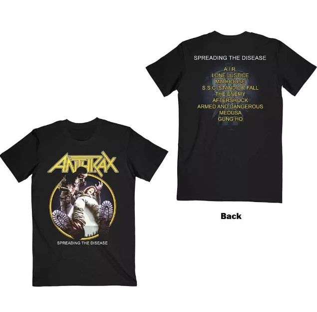 Anthrax 'Spreading The Disease Track List' Black T shirt Unisex T-shirt, Sweatshirt, Hoodie, Long Sleeve Tee - T-Shirt, Sweatshirt, Hoodie