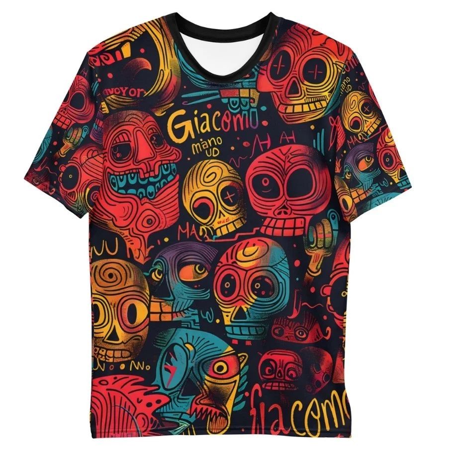 Men's Graphic T-Shirt: Colorful Skull Print, Trendy Crew Neck Tee Unisex T-shirt, Sweatshirt, Hoodie, Long Sleeve Tee - T-Shirt, Sweatshirt, Hoodie