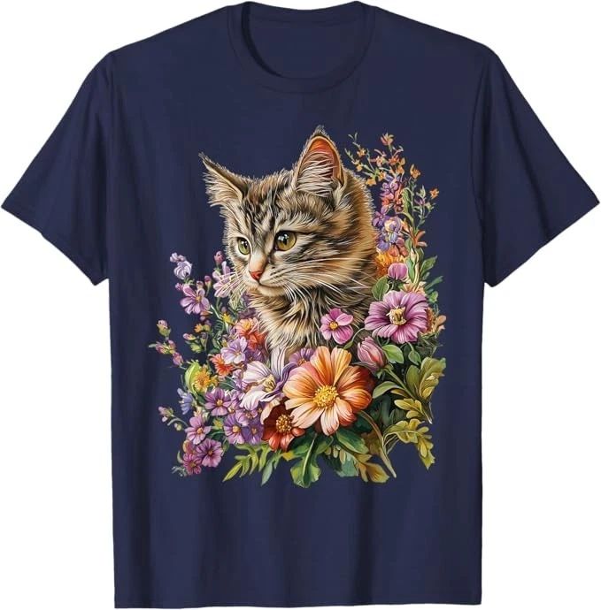 Cat Flower Floral Cute Kitten Graphic Men Women Kids T-Shirt Unisex T-shirt, Sweatshirt, Hoodie, Long Sleeve Tee - T-Shirt, Sweatshirt, Hoodie