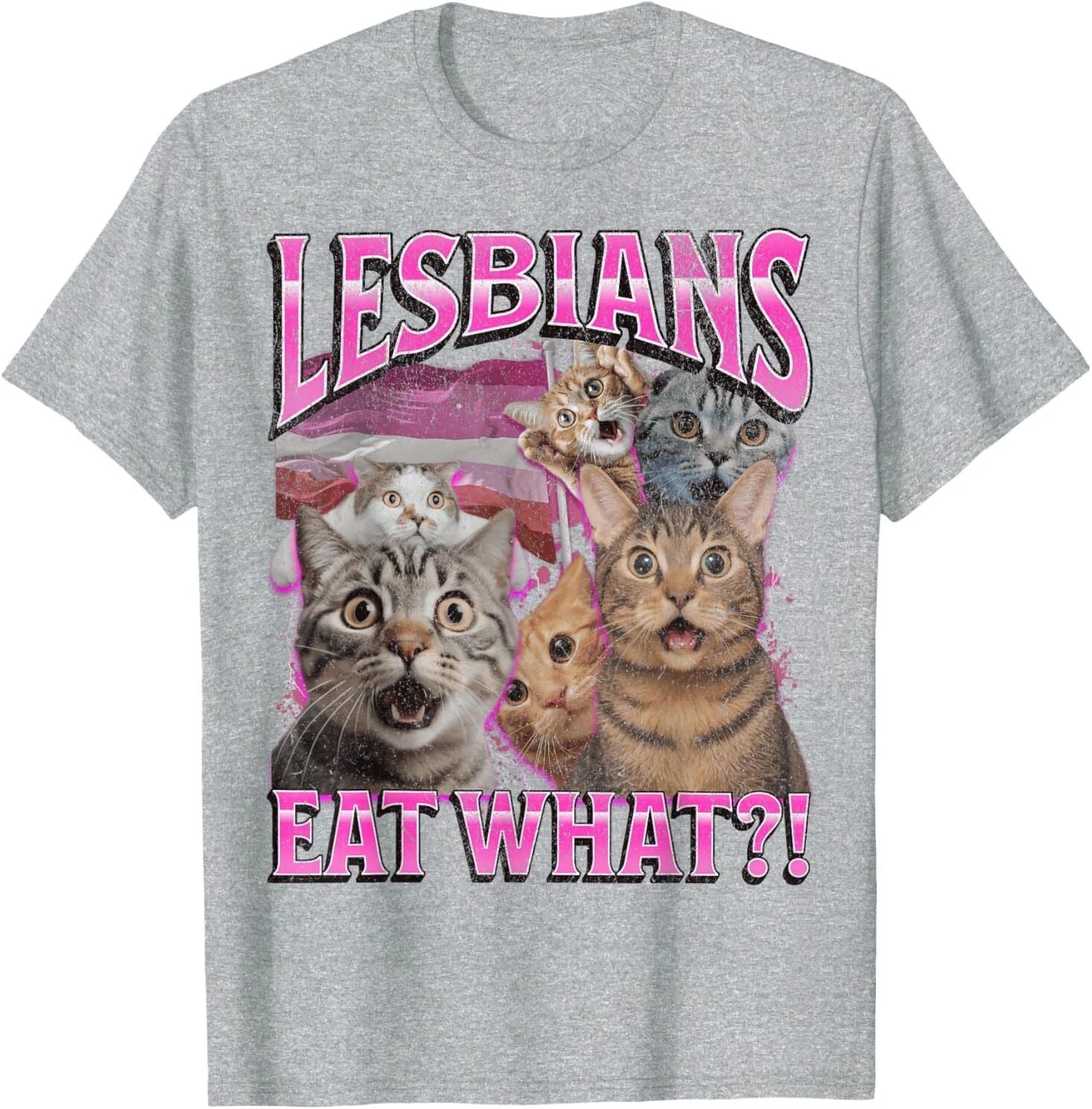 Lesbians Eat What?! Funny Cat Gay Pride LGBTQ Pun Bootleg T-Shirt Unisex T-shirt, Sweatshirt, Hoodie, Long Sleeve Tee - T-Shirt, Sweatshirt, Hoodie