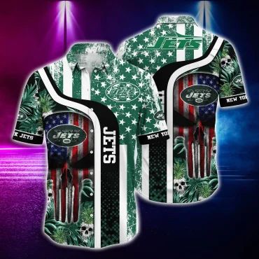 New York Jets Stars and Skulls Hawaiian Shirt Unisex T-shirt, Sweatshirt, Hoodie, Long Sleeve Tee - T-Shirt, Sweatshirt, Hoodie
