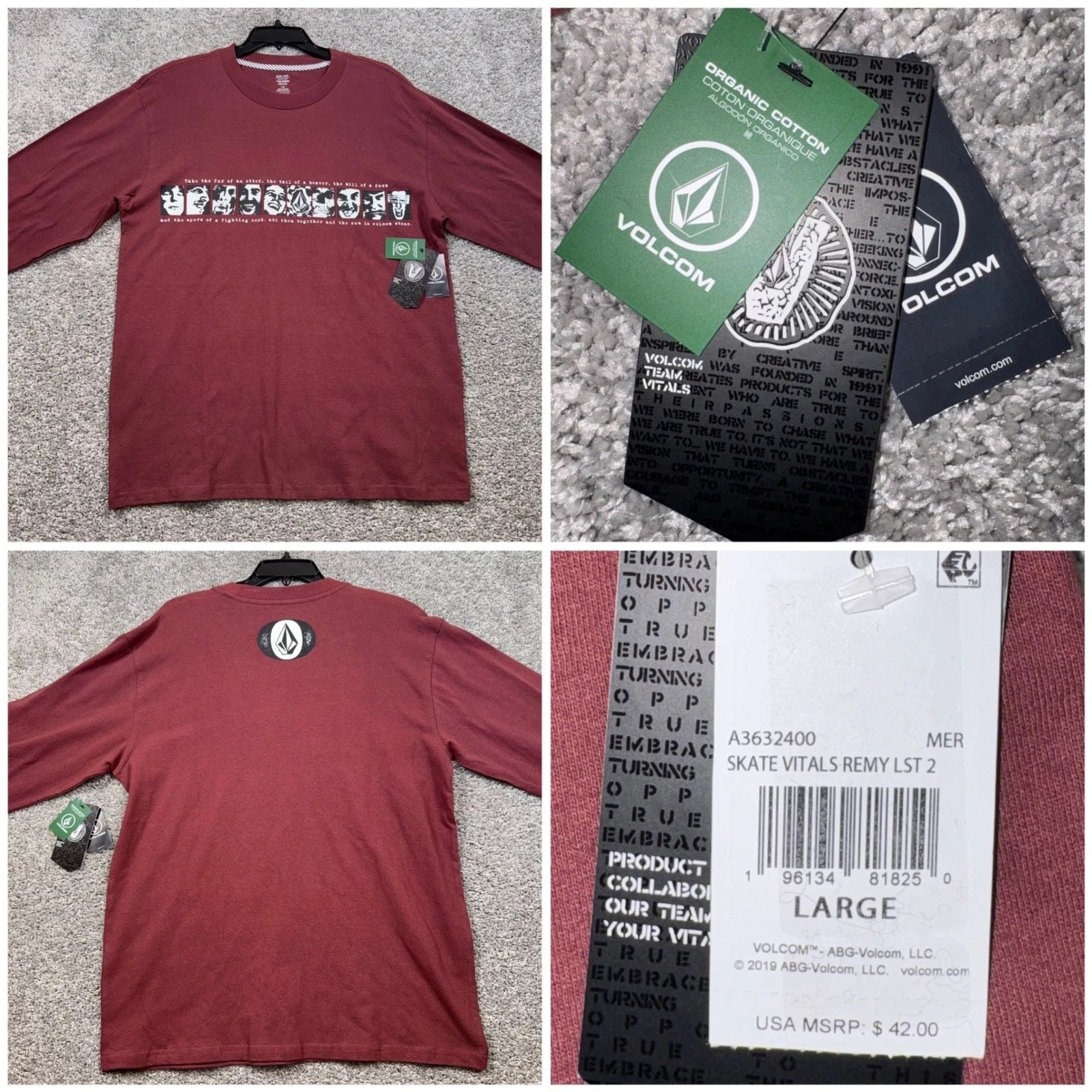 Volcom Skate Vitals Remy Long Sleeve T-Shirt Mens Graphic Maroon Size Large NEW Unisex T-shirt, Sweatshirt, Hoodie, Long Sleeve Tee - T-Shirt, Sweatshirt, Hoodie