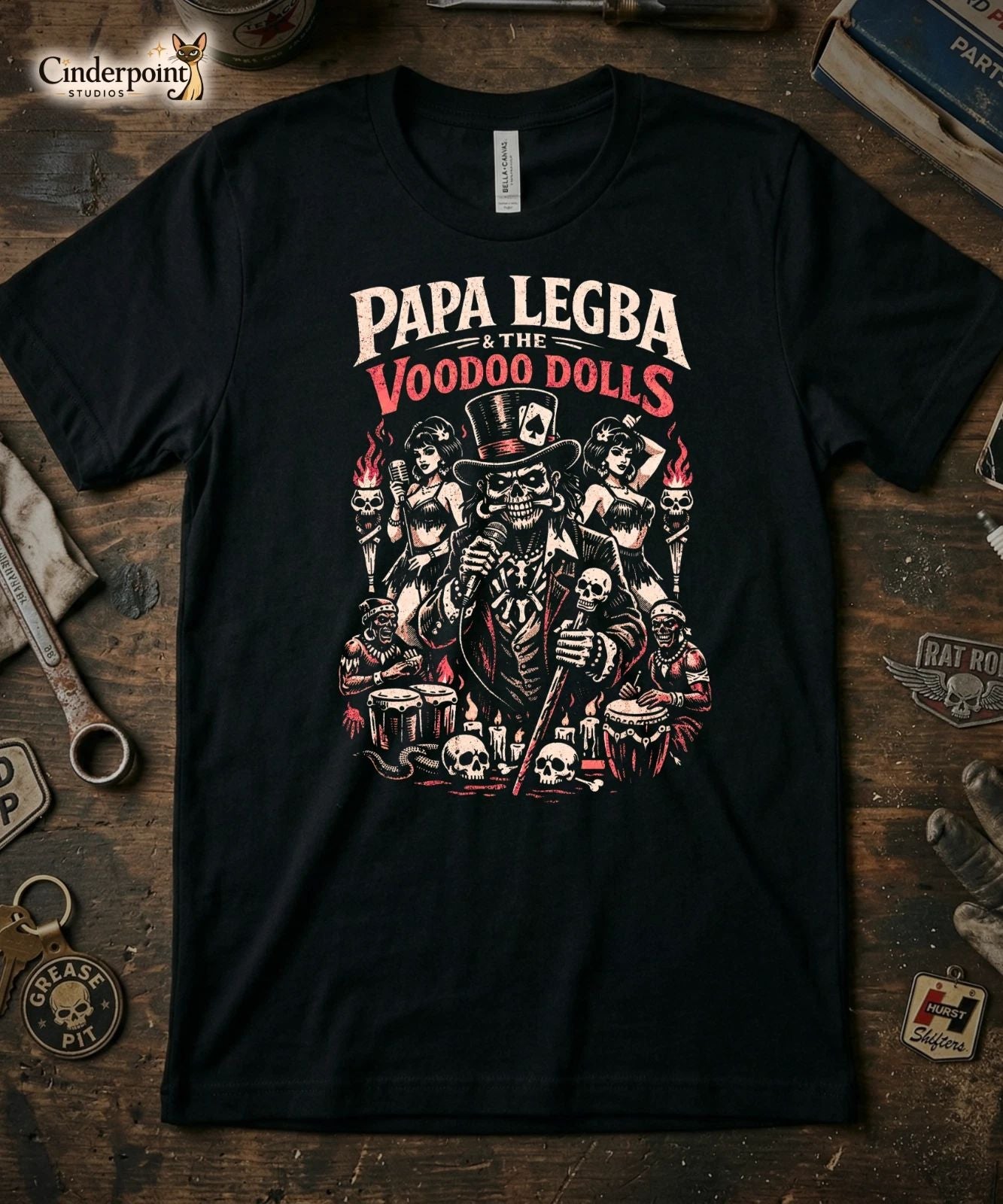Papa Legba & The Voodoo Dolls T-Shirt - Retro Psychobilly Horror Punk Tee XS-5X Unisex T-shirt, Sweatshirt, Hoodie, Long Sleeve Tee - T-Shirt, Sweatshirt, Hoodie