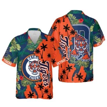 Detroit Tigers Sunset Palms Hawaiian Shirt Unisex T-shirt, Sweatshirt, Hoodie, Long Sleeve Tee - T-Shirt, Sweatshirt, Hoodie
