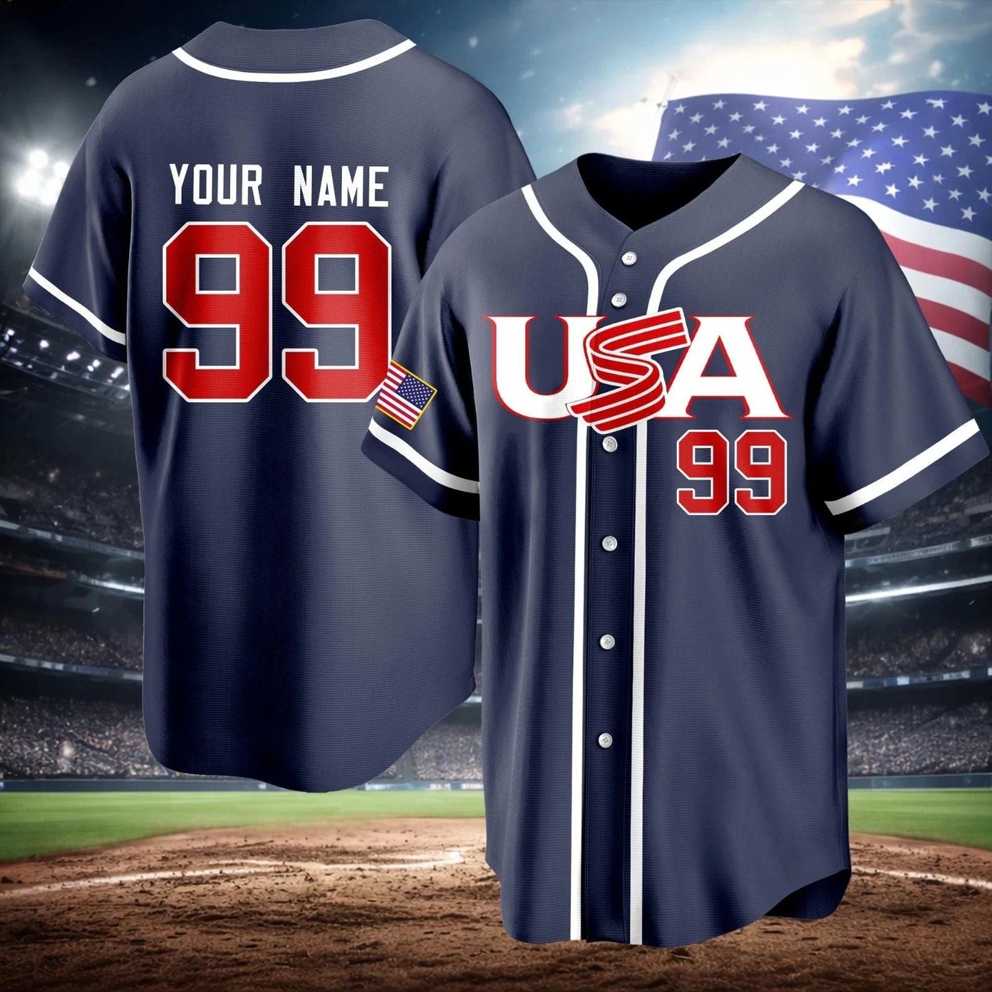 Custom USA Baseball Jersey Personalized Name Number Team Uniform S-5XL Unisex T-shirt, Sweatshirt, Hoodie, Long Sleeve Tee - T-Shirt, Sweatshirt, Hoodie