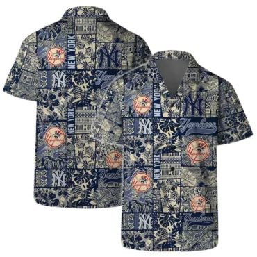 New York Yankees Vintage Patchwork Hawaiian Shirt Unisex T-shirt, Sweatshirt, Hoodie, Long Sleeve Tee - T-Shirt, Sweatshirt, Hoodie