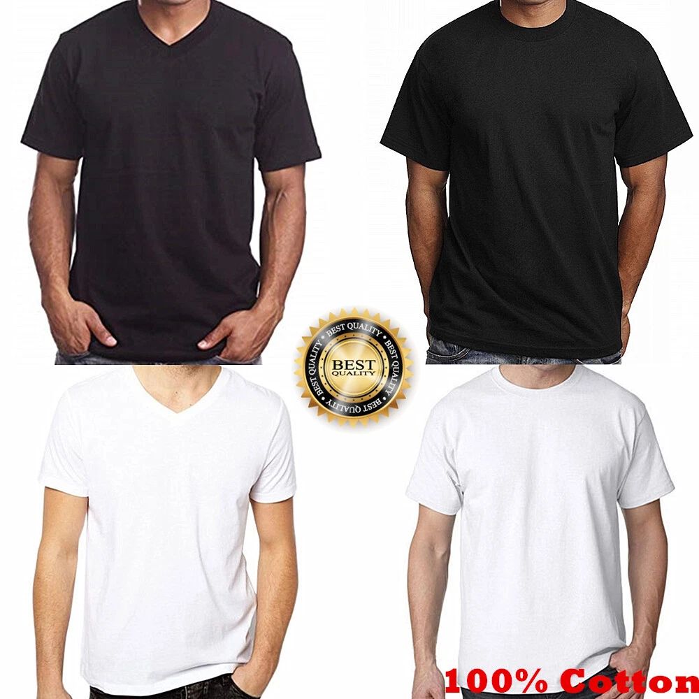 For Mens 100% Cotton Casual T-Shirt Black White Short Sleeve Tee Crew V-Neck LOT Unisex T-shirt, Sweatshirt, Hoodie, Long Sleeve Tee - T-Shirt, Sweatshirt, Hoodie