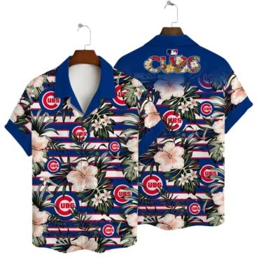 Chicago Cubs Floral Stripe Beach Hawaiian Shirt Unisex T-shirt, Sweatshirt, Hoodie, Long Sleeve Tee - T-Shirt, Sweatshirt, Hoodie