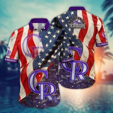 Colorado Rockies Stars and Stripes Hawaiian Shirt Unisex T-shirt, Sweatshirt, Hoodie, Long Sleeve Tee - T-Shirt, Sweatshirt, Hoodie