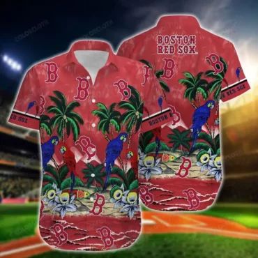 Boston Red Sox Tropical Parrot Paradise Hawaiian Shirt Unisex T-shirt, Sweatshirt, Hoodie, Long Sleeve Tee - T-Shirt, Sweatshirt, Hoodie