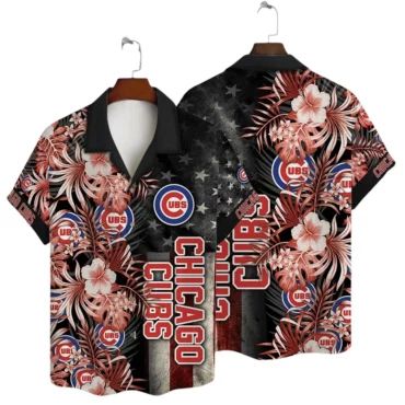 Chicago Cubs Tropical Red Floral Hawaiian Shirt Unisex T-shirt, Sweatshirt, Hoodie, Long Sleeve Tee - T-Shirt, Sweatshirt, Hoodie