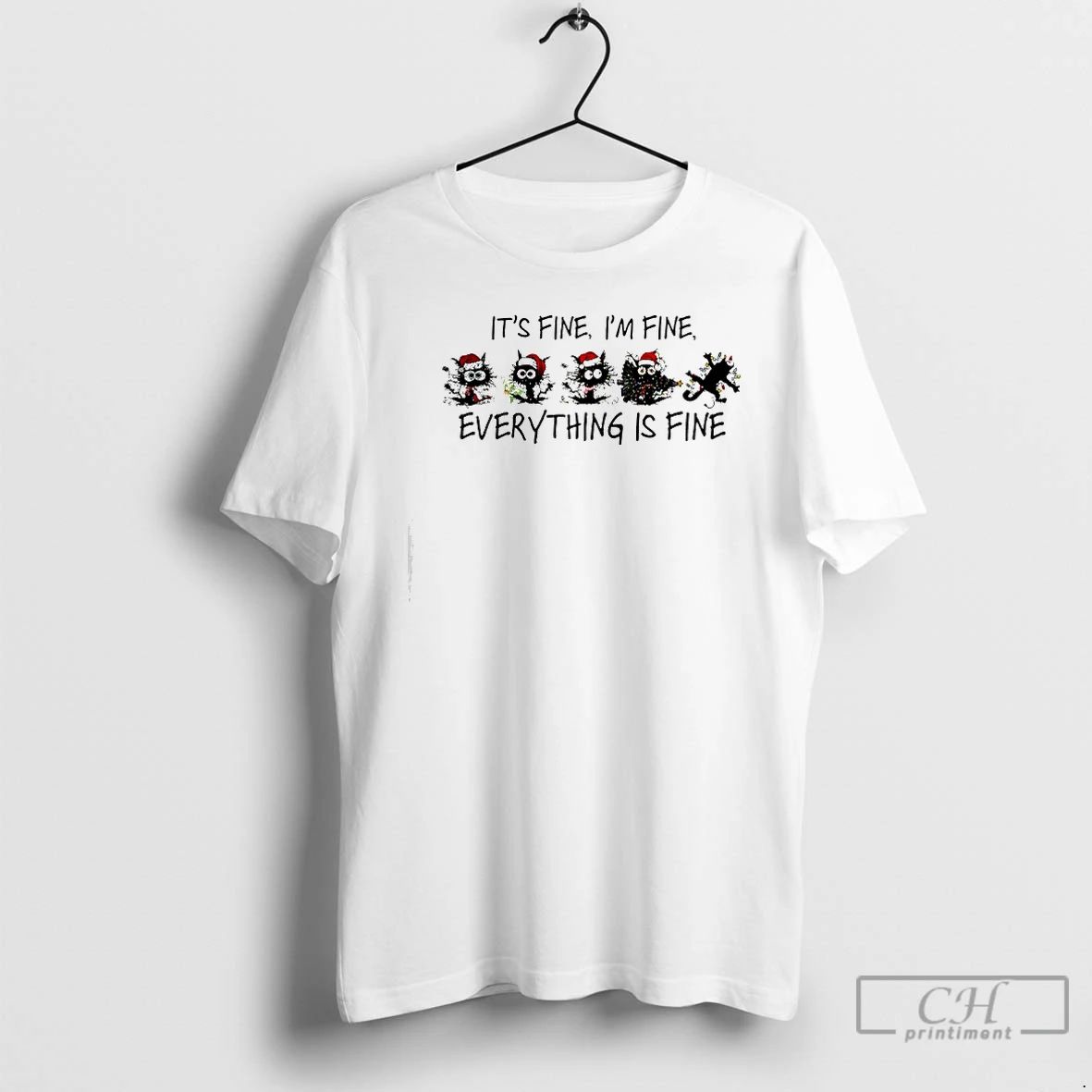 Premium Black Cat Christmas Its Fine Im Fine Everything Is Fine T Shirts Unisex T-shirt, Sweatshirt, Hoodie, Long Sleeve Tee - T-Shirt, Sweatshirt, Hoodie