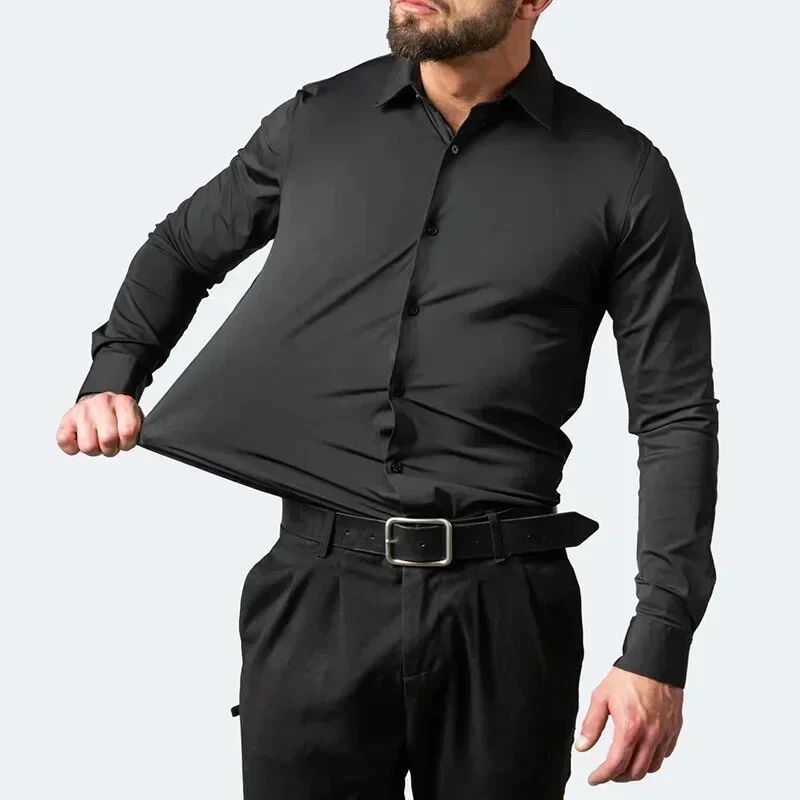 Four-way Men Long Sleeve Shirt, Men's Tops, Solid Color Simple Slim Shirt shirts Unisex T-shirt, Sweatshirt, Hoodie, Long Sleeve Tee - T-Shirt, Sweatshirt, Hoodie