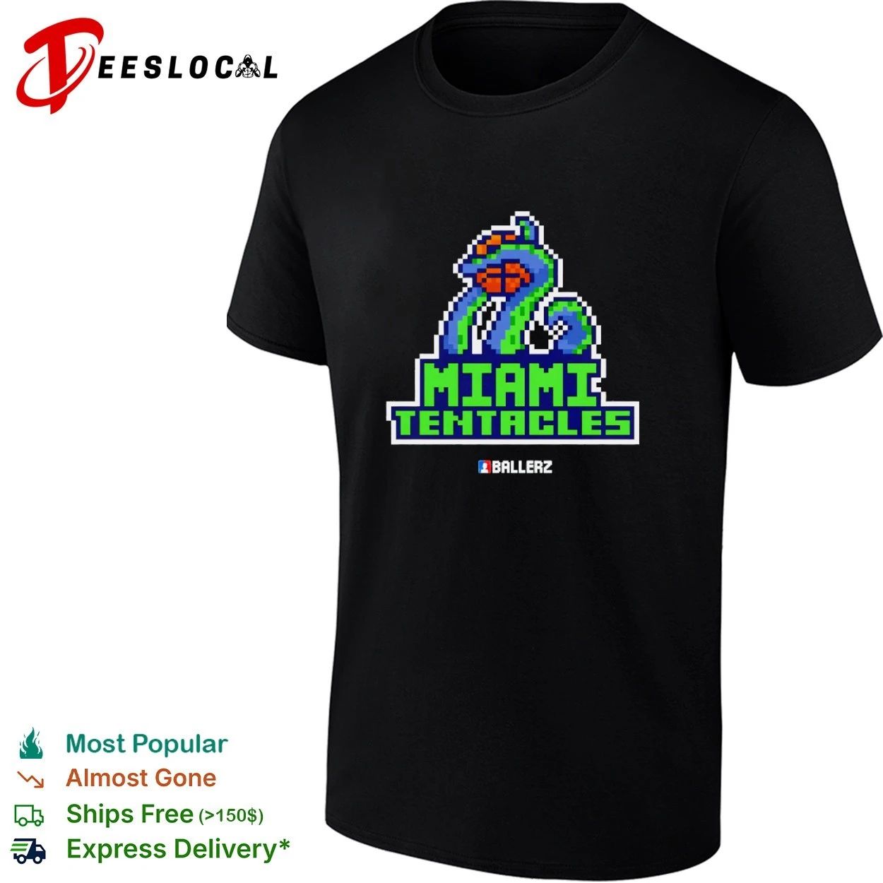Miami Tentacles Ballerz basketball pixel art T-shirt Unisex T-shirt, Sweatshirt, Hoodie, Long Sleeve Tee - T-Shirt, Sweatshirt, Hoodie