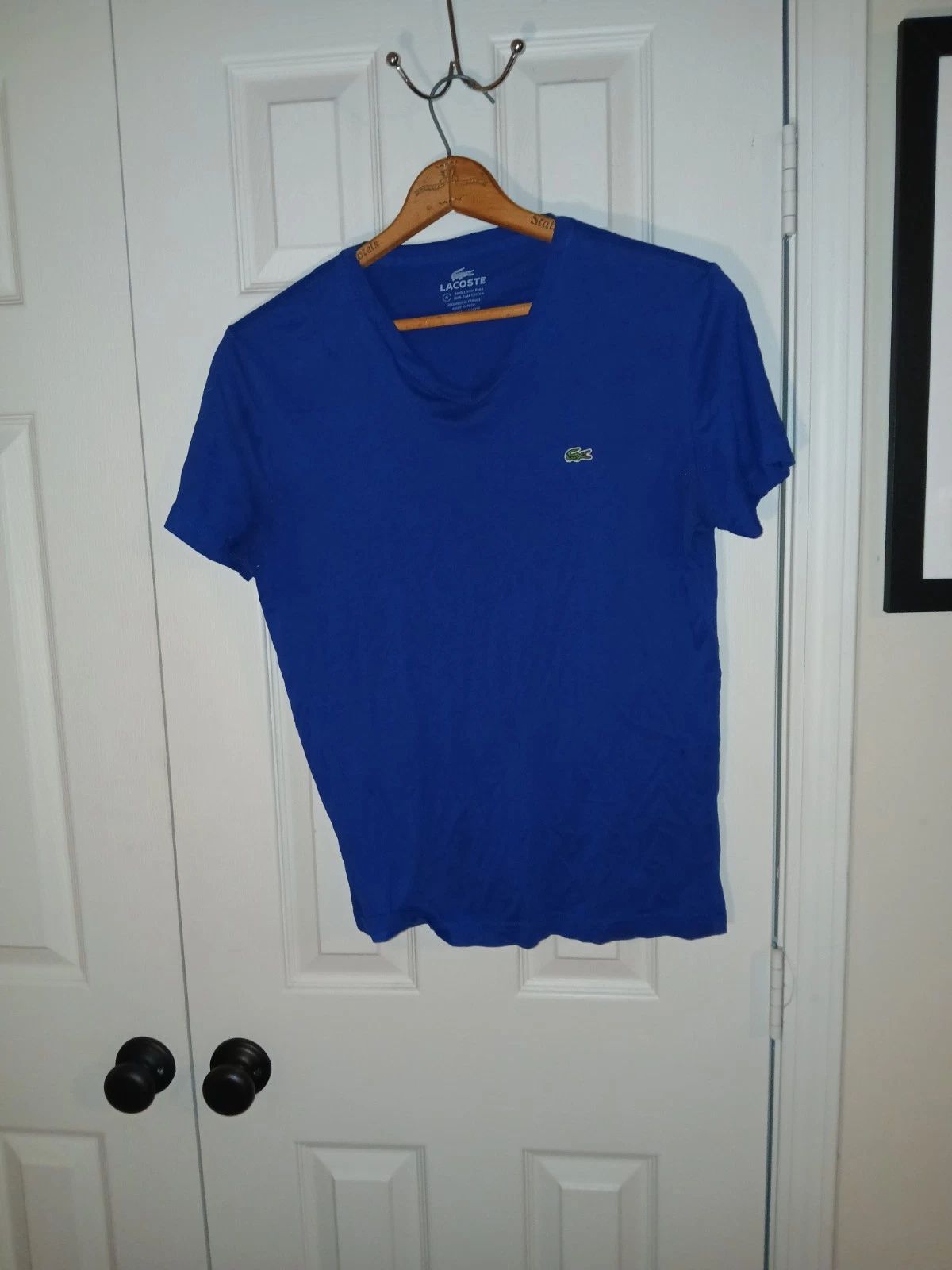 Lacoste Men's Pima Cotton V-Neck T-Shirt - Royal Blue - Size 4 (Medium) - Peru Unisex T-shirt, Sweatshirt, Hoodie, Long Sleeve Tee - T-Shirt, Sweatshirt, Hoodie