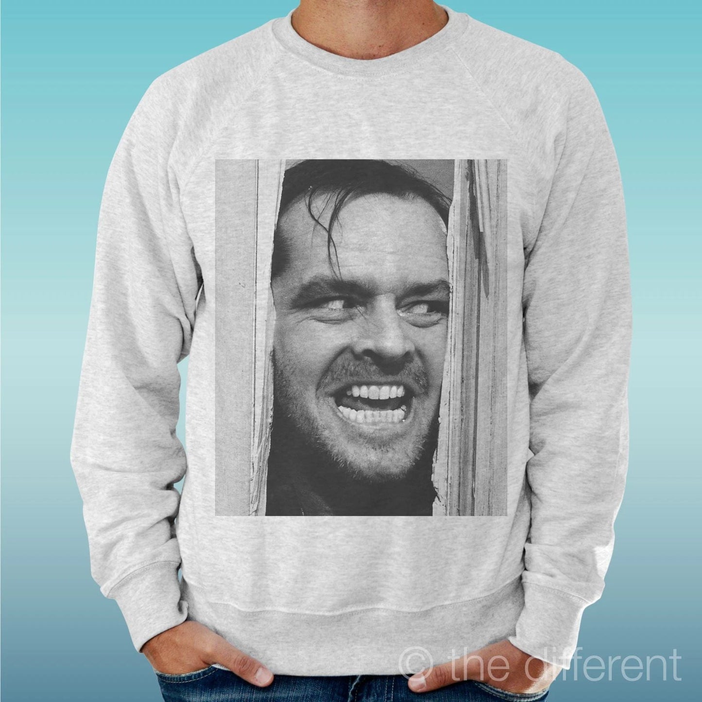 Felpa Man Light Sweater Light Grey " Jack Nicholson Shining Film " Unisex T-shirt, Sweatshirt, Hoodie, Long Sleeve Tee - T-Shirt, Sweatshirt, Hoodie