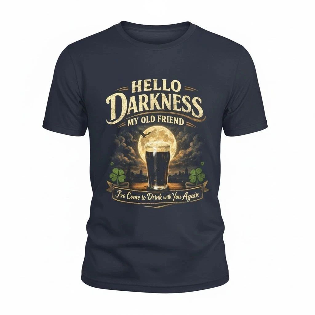 Funny Hello Darkness My Old Friend T Shirt Mens Beer Lover Guinness Style Tee Unisex T-shirt, Sweatshirt, Hoodie, Long Sleeve Tee - T-Shirt, Sweatshirt, Hoodie