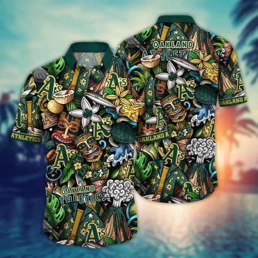 Oakland Athletics Island Tiki Hawaiian Shirt Unisex T-shirt, Sweatshirt, Hoodie, Long Sleeve Tee - T-Shirt, Sweatshirt, Hoodie