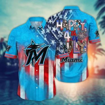Miami Marlins 4th of July Celebration Hawaiian Shirt Unisex T-shirt, Sweatshirt, Hoodie, Long Sleeve Tee - T-Shirt, Sweatshirt, Hoodie