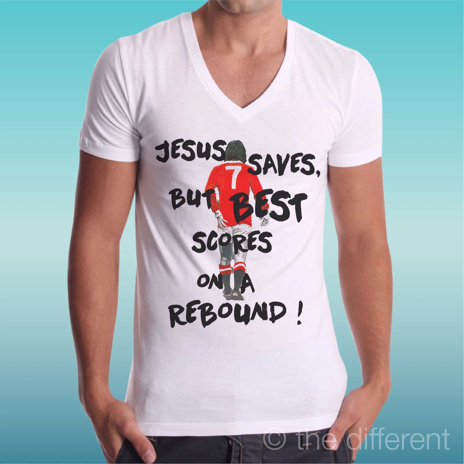 T-shirt V Neck Jersey " Sentence George Best God " Road To Happiness Gift Idea Unisex T-shirt, Sweatshirt, Hoodie, Long Sleeve Tee - T-Shirt, Sweatshirt, Hoodie