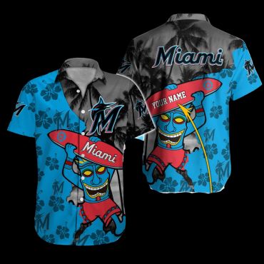 Miami Marlins Tiki Surf Hawaiian Shirt Unisex T-shirt, Sweatshirt, Hoodie, Long Sleeve Tee - T-Shirt, Sweatshirt, Hoodie