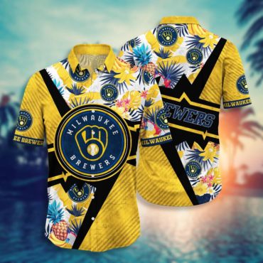 Milwaukee Brewers Tropical Thunder Hawaiian Shirt Unisex T-shirt, Sweatshirt, Hoodie, Long Sleeve Tee - T-Shirt, Sweatshirt, Hoodie