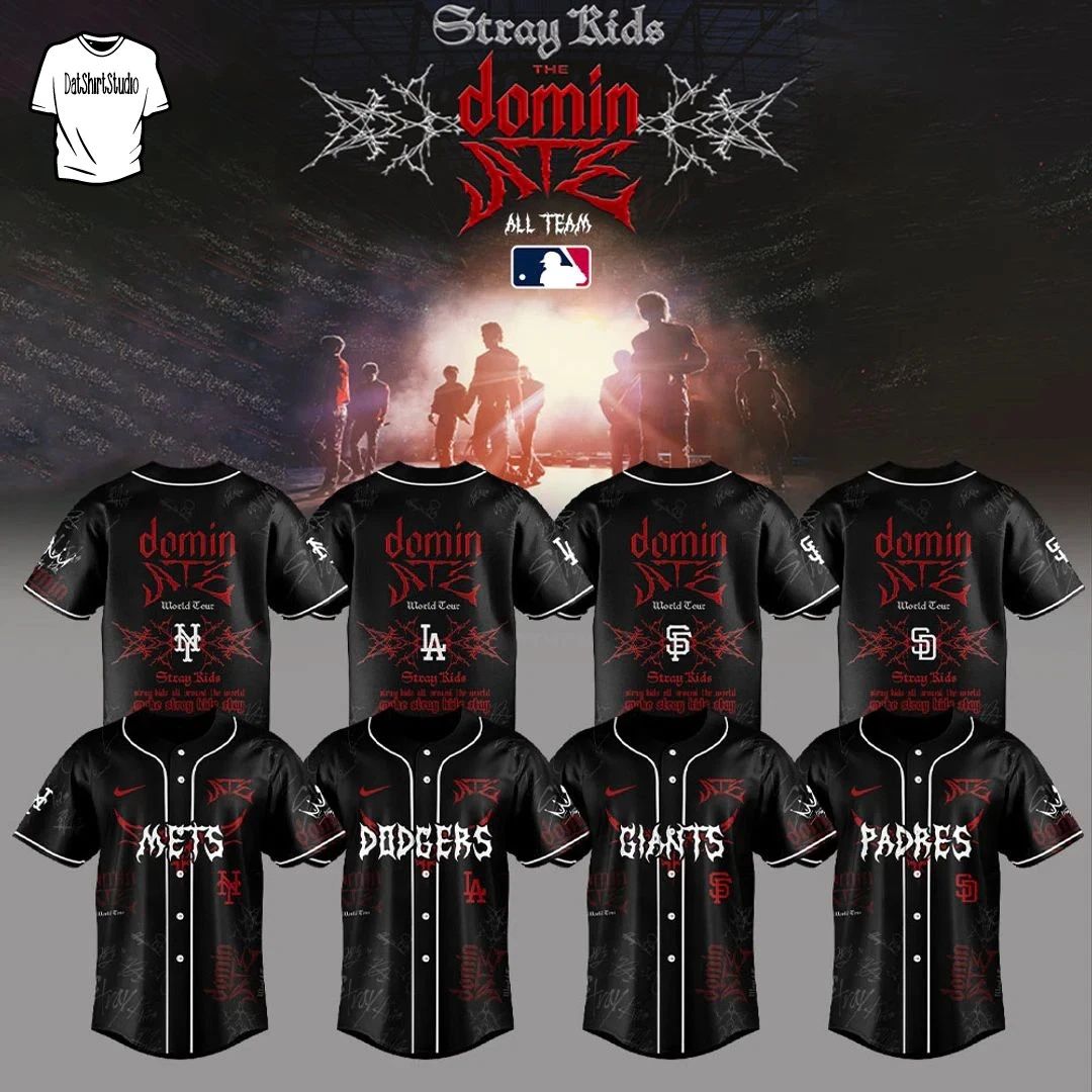 Custom All Baseball Team x Strays Kids Dominate World Tour Edition Fan Jersey Unisex T-shirt, Sweatshirt, Hoodie, Long Sleeve Tee - T-Shirt, Sweatshirt, Hoodie